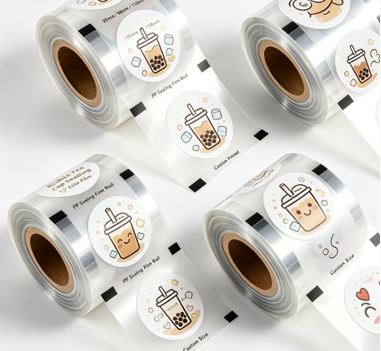 পিপি কাপ সিলিং ফিল্ম রোল কাস্টম প্রিন্টেড বাবল টি কাপ সিল ফিল্ম 95/98/110 মিমি